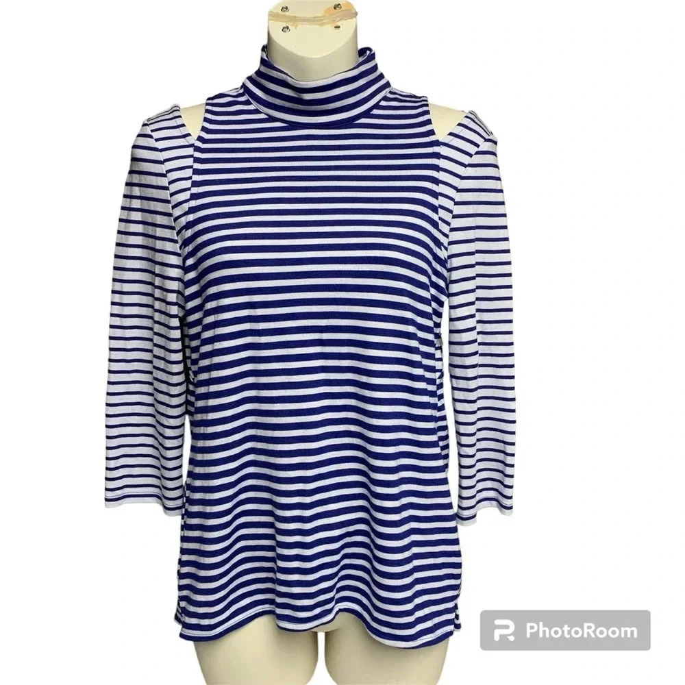 Tyler Boe blue/white striped top size small hidden zipper at neck